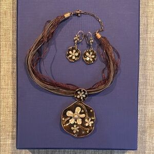 Floral Pendant Necklace and Earring Set
